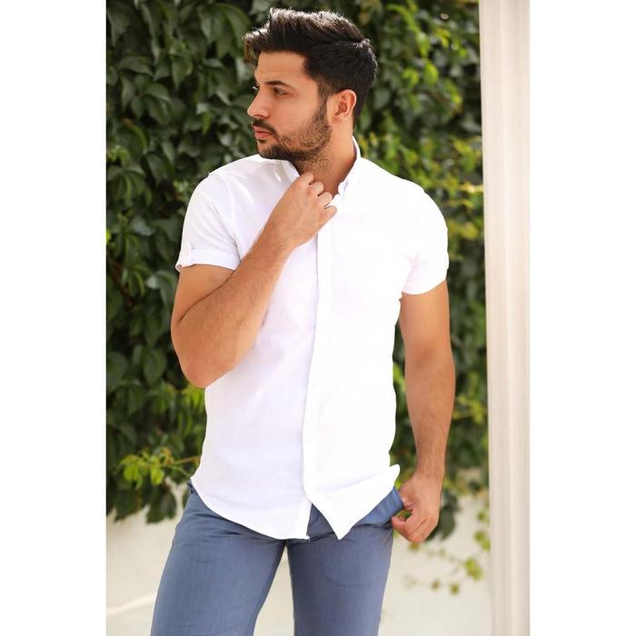 White short sleeve dress shirt men