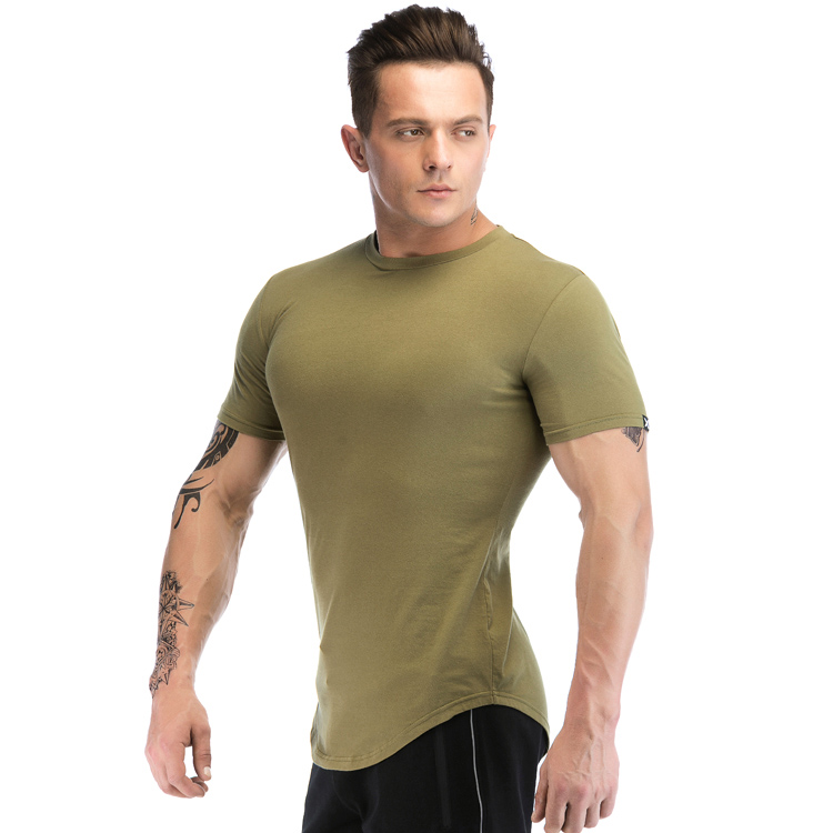 Men shirts green spandex cotton army plain products fitness shirt china detailed bulk