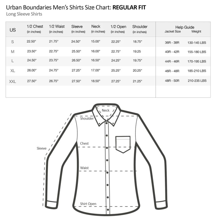 Men's dress shirt chart