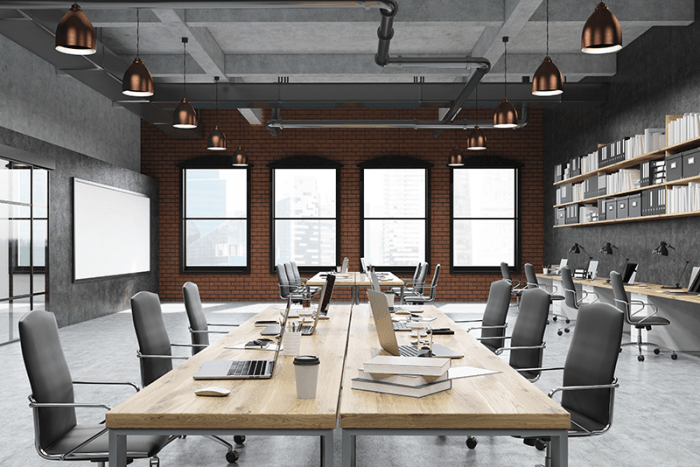 Desain kantor interior tema industrial